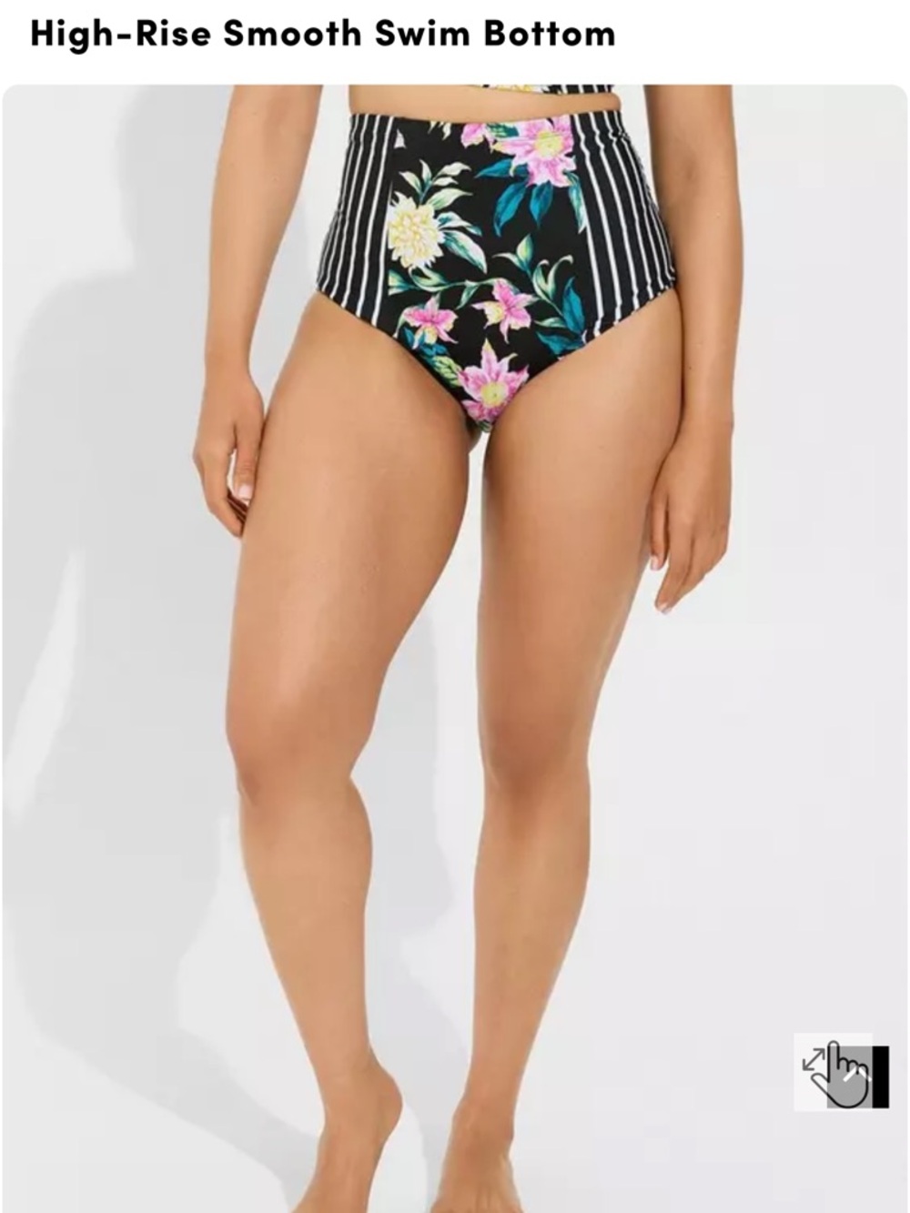 High-Rise Floral & Stripe Swim Bottom - Black